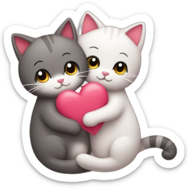 2 kawaii cats hugging with hearts around them sticker