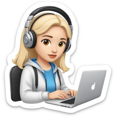 girl video editor with headphones, working on a laptop sticker