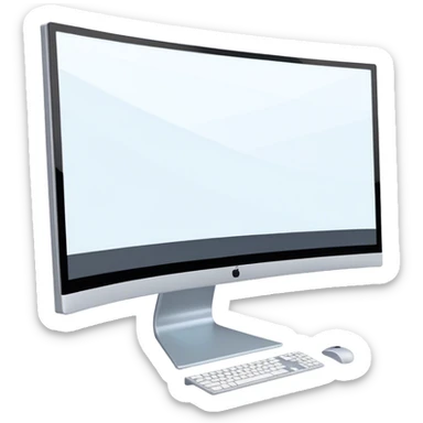 Create an emoji for 3D visualization and modeling. Show a large curved monitor with a 3D modeling program interface on the screen. Use modern, professional colors. Do not include any emojis or smiley faces. Make the background transparent. sticker