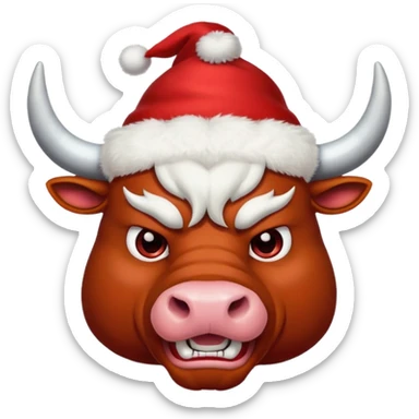 angry powerful with red New Year's hat with white horns bull emoji sticker
