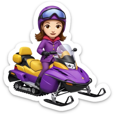 Brown hair Woman wearing red coat  on purple and yellow snowmobile sticker