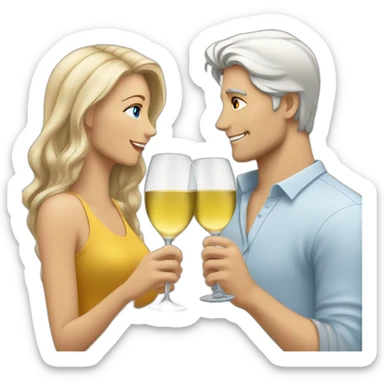 A white female with brown eyes and blond medium long hair and a white male with blue eyes and grey hair, they toast to each other with a glass of white wine. sticker