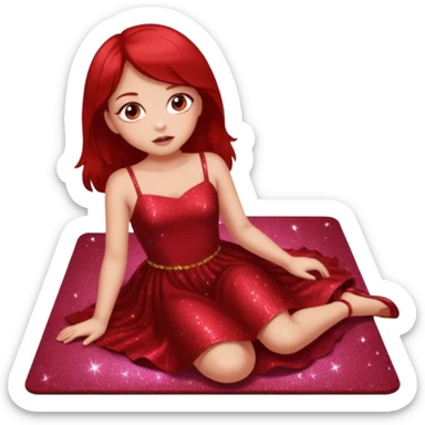 red glitter girl with eyes lying on the floor sticker