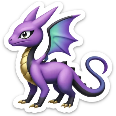 purple-black-gold-gradients Meloetta-Larvitar-Axew-Salandit-Pokémon-Fakémon-creature-hybrid-fusion sticker