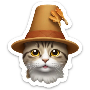 Cat wearing a turkey hat sticker