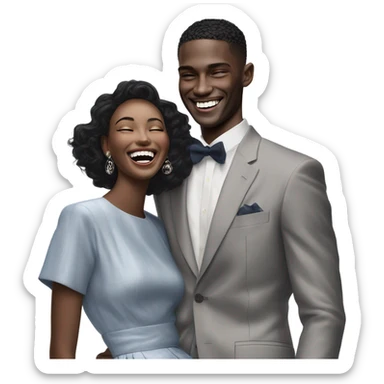 Hyper Realistic beautiful dior model laughing with a handsome male model  sticker