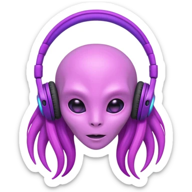 headphone wearing beautiful pink alien, purple long haired sticker