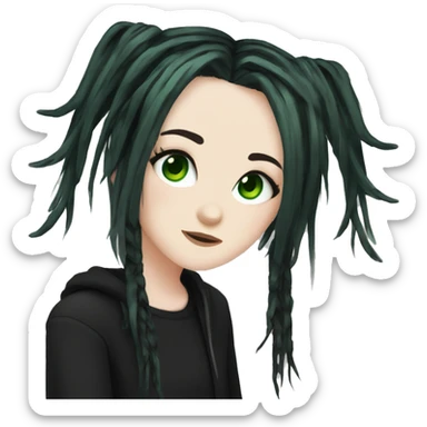 Emo girl, pale skin, green eyes, black dread-locks, bangs, black clothes, eyeliner, deer antlers  sticker