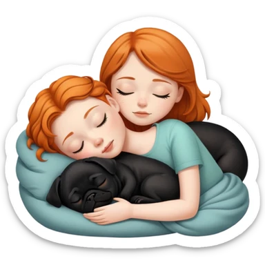 Sleeping beauty ginger girl with black pug puppy sticker