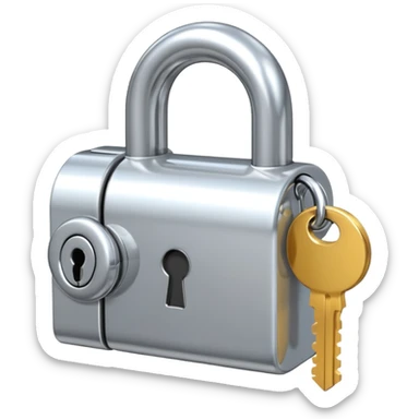 A chrome silver lock and key emoji, smooth metallic surfaces, glossy reflections, luxury swag vibe, minimal iOS emoji style, centered on clean white background sticker