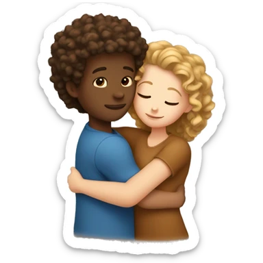 White Girl and curly hair brown boy hugging sticker