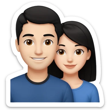 White girl with black hair, and brown boy with black hair, cheek to cheek smiles sticker