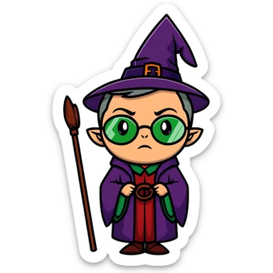 Upset Professor McGonagall with glasses, witch hat, green robes, looking stern and disapproving sticker