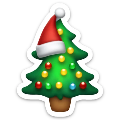 Christmas tree with lights and a Santa hat on top sticker