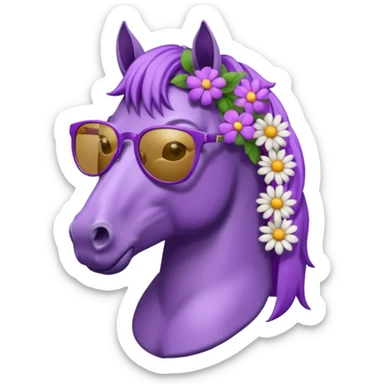Purple horse wearing sunglasses and flowers on hair, bust up
 sticker