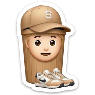 Un bote de basura con gorra y tenis  sticker