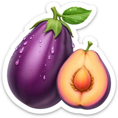 eggplant poking peach with water drops sticker