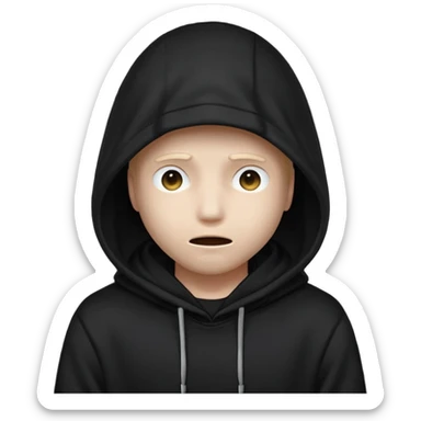 A mysterious character in a black hoodie, with the hood completely hiding their face in darkness—no eyes, no mouth visible. The overall atmosphere is dark and enigmatic, with a soft light from behind.
 sticker