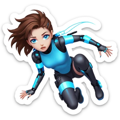 Neon cyberpunk style 
girl with brown hair and blue eyes 
falls sticker