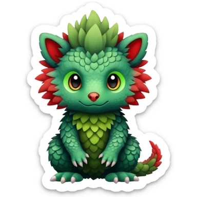 Kawaii Cute Edgy Black Green Red fluffy scaly Trico-animal-creature full body sticker