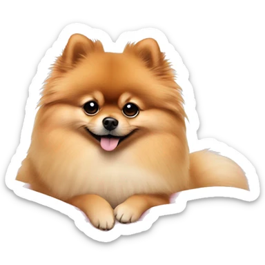 Pomeranian lying in a pink bed on a winter day  sticker