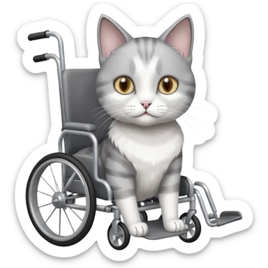 disabled grey and white cat in cat wheelchair sticker