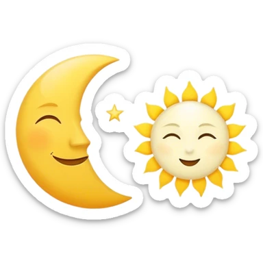 a really bright  big sun and a small moon who shines because of it. the sun is bigger and the moon bright too beside it sticker