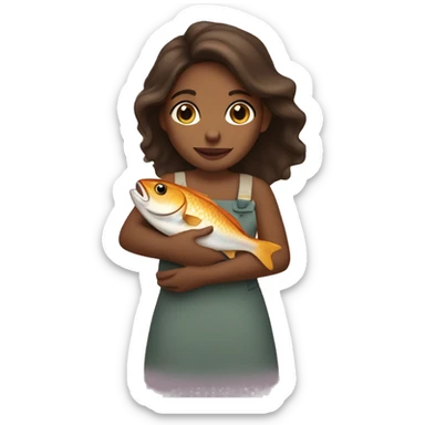 A brown girl holds a fish in her arms sticker