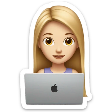 white girl with light brown straight long hair and apple laptop sticker