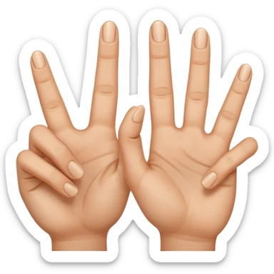 Fais-moi demain coller les unes à côté des autres. La première main gauche le pouce, l’index, majeur sont levé alors que l’annulaire et auriculaire sont repliés. Reproduit la même chose pour la main droite. sticker