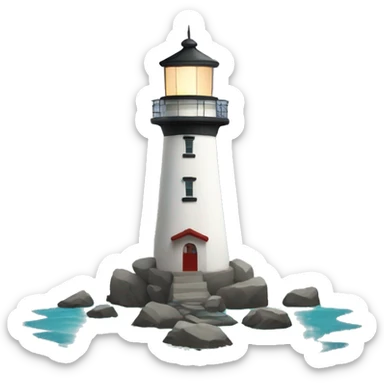 Lighthouse surrounded by rocks and water sticker
