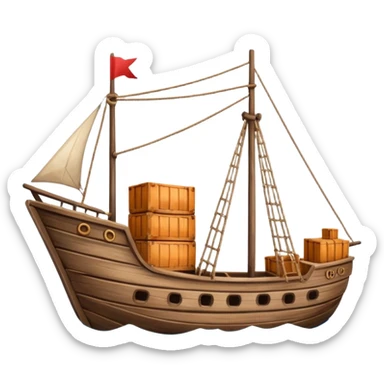 small merchant ship with cargo sticker