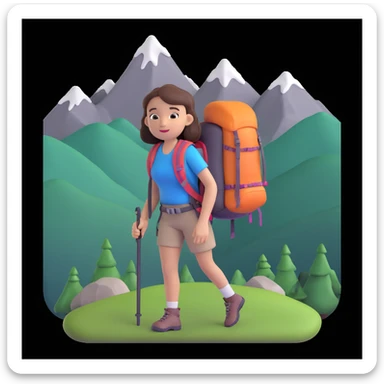 portrait of girl back packing mountains in background, close up pose sticker