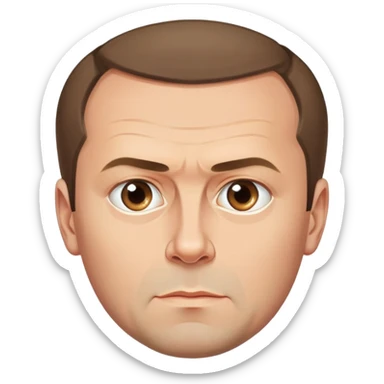 Dmitry Medvedev, round face, bold and simplified iconic facial traits, serious expression, high clarity and polish sticker
