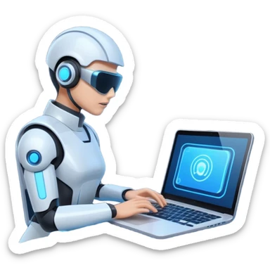 AI Agent looking at the laptop and scan a flow of content on the screen sticker