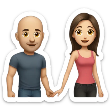 Bald man and his young brunette wife sticker