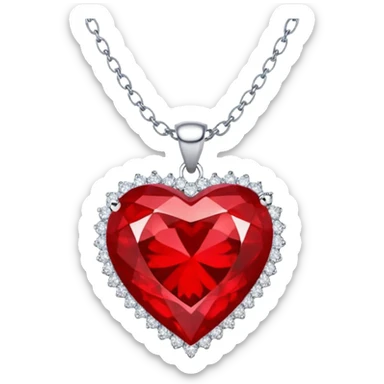 heart ruby pendant with silver chain and white stones sticker