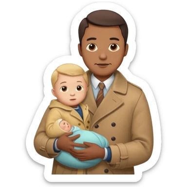 a mustache dad wearing vintage clothes with vintage coat holding his baby  sticker