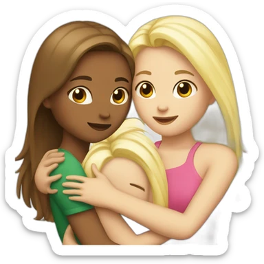 two girls hugging one blonde and one brunette  sticker