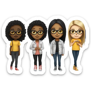4 girls 2 have glasses 1's height is il small and black rest 3 r perfct and lil black doesn't have glasses sticker