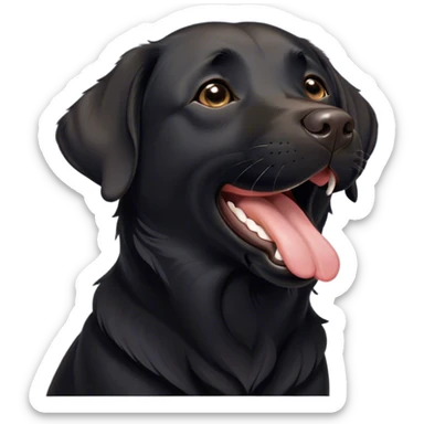 Cinematic Cute Yawning Black Labrador Portrait Emoji, Head tilted slightly with a dramatic, wide-open yawn, showcasing a smooth black Fur with a velvety texture, floppy ears slightly drooping, round brown eyes barely open in drowsy contentment, Simplified yet irresistibly adorable features, highly detailed, glowing with a soft, cozy glow, high shine, relaxed yet expressive, stylized with a touch of whimsy, bright and endearing, soft glowing outline, capturing the essence of a sleepy yet affectionate companion, so drowsy it feels like it could stretch out of the screen and curl up for a nap! sticker