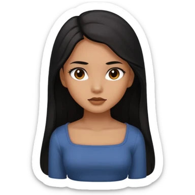 A deep skin girl (deep skin is caramel color not dark) with long black hair swept TO THE FRONT and a square neckline shirt and brown eyes sticker