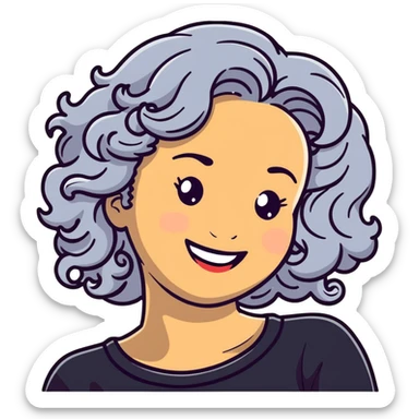smiling 50 year old lady with silver curly hair sticker