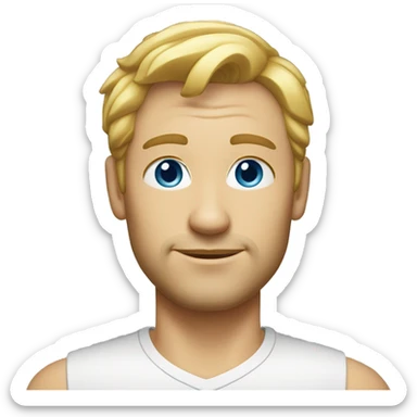 40-year-old man, professionally dressed without a tie, blonde with very short wavy hair, with an almost invisible beard and blue eyes. sticker