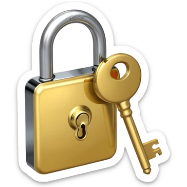 A chrome silver lock and key emoji, smooth metallic surfaces, glossy reflections, luxury swag vibe, minimal iOS emoji style, centered on clean white background sticker