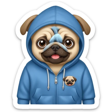 pug wearing a hoodie sticker