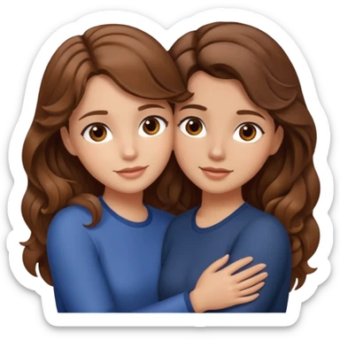 Mach 2 braunhaarige Mädchen mit welligen und glatten Haaren mit brauchen Augen die sich umarmen  sticker