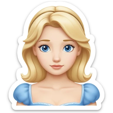 extremely minimal Cinderella from hips up, simple blue dress shape, basic blonde hair outline, few facial details, ultra simplified sticker