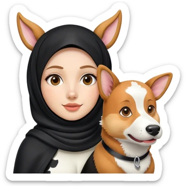 A girl with black hijab, and corgi that wears cow outfit  sticker