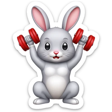 
I want an emoji of a rabbit lifting dumbbells, with the dumbbells being red. sticker